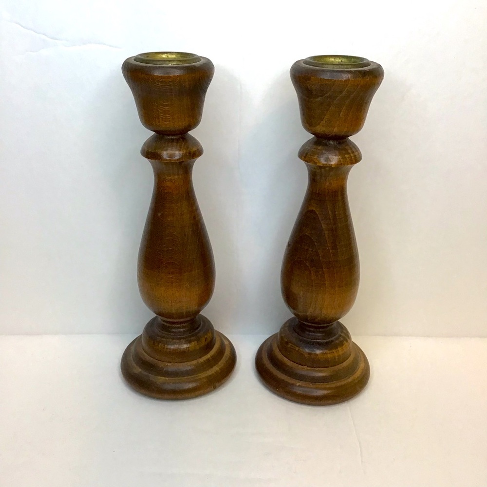 VINTAGE Cottagecore Boho Wood Candlestick Set - Picture 3 of 8